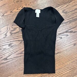 Black Ribbed Knit Sweetheart Top